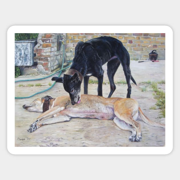 greyhound dogs scenic landscape realist art Sticker by pollywolly